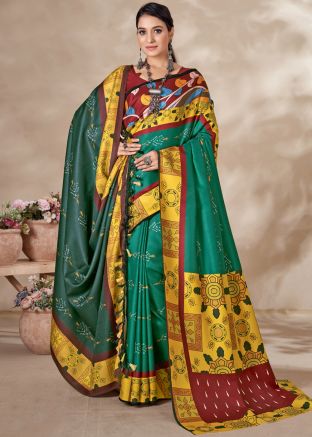Multicolor Pashmina Saree In Digital Print