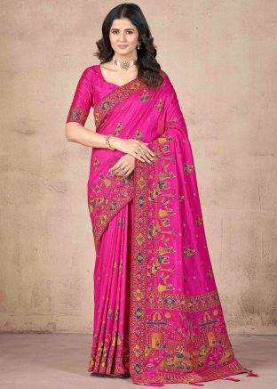 Pink Woven Art Pashmina Silk Saree