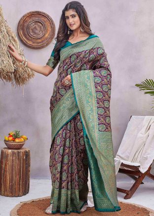 Purple Woven Silk Saree With Blouse
