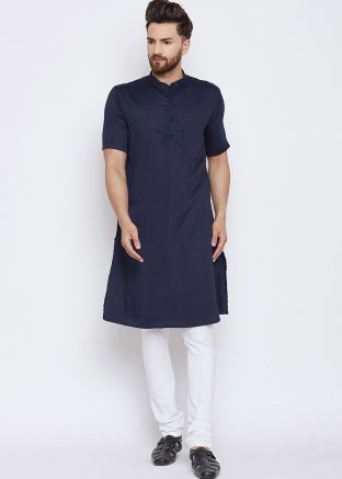 Blue Cotton Readymade Kurta Pajama Set