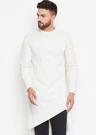 White Asymmetric Cotton Readymade Kurta