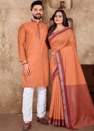 Orange Woven Readymade Couple Set