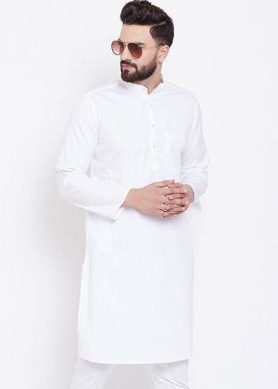 White Cotton Readymade Kurta For Men