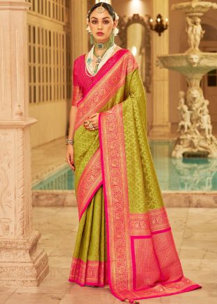 Green Art Silk Woven Saree