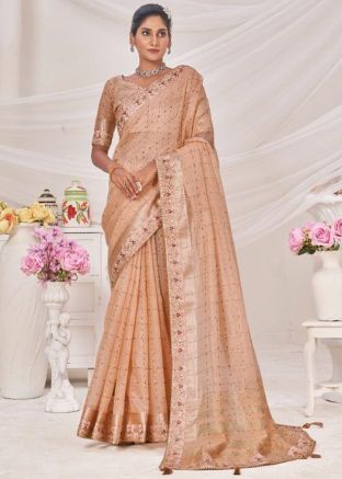 Art Silk Woven Border Saree In Light Orange