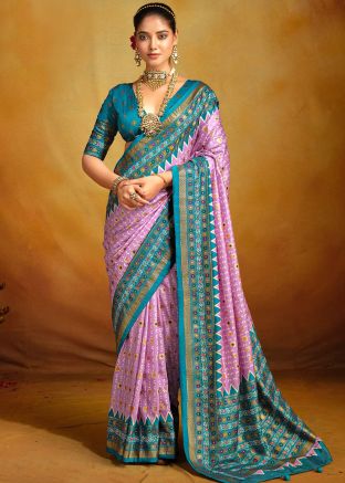 Light Purple Saree In Woven Work