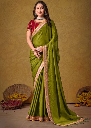 Green Stone Embellished Saree With Blouse