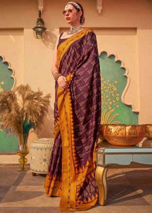 Purple Printed Art Silk Saree