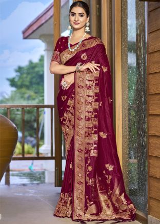 Art Silk Zari Woven Saree In Wine