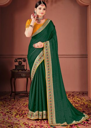 Green Embroidered Saree In Art Silk