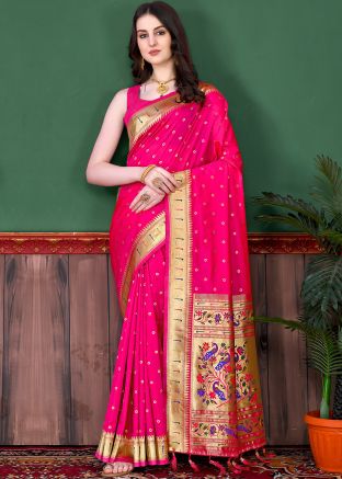 Pink Zari Woven Paithani Silk Saree