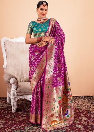 Purple Paithani Silk Zari Woven Saree