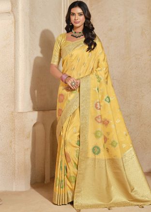 Yellow Zari Woven Silk Saree