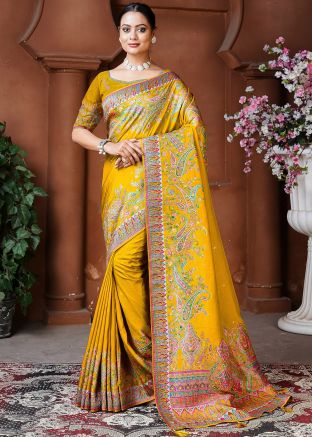 Yellow Dola Silk Saree In Woven Work