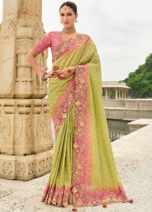 Green Embroidered Border Silk Saree