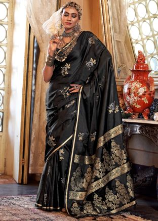 Black Zari Woven Saree In Silk
