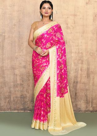 Pink Georgette Saree In Woven Work