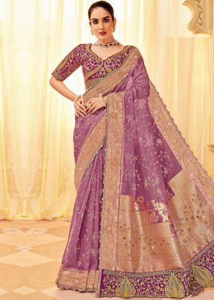 Mauve Purple Woven Silk Saree