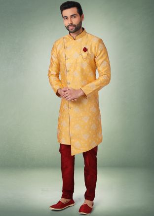 Yellow Readymade Kurta Pajama For Wedding Wear