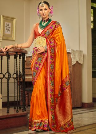 Orange Woven Art Silk Saree