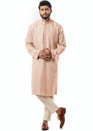 Embroidered Pink Readymade Kurta With Plain Pajama
