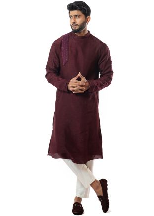 Purple Embroidered Readymade Kurta Pajama In Silk