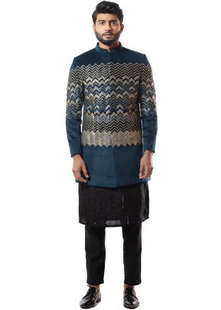 Readymade Black Kurta Pajama With Embroidered Jacket 