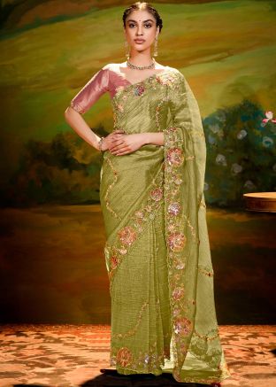 Green Embroidered Organza Saree