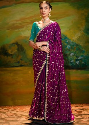 Purple Organza Saree With Heavy Blouse