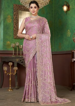 Purple Embroidered Organza Saree