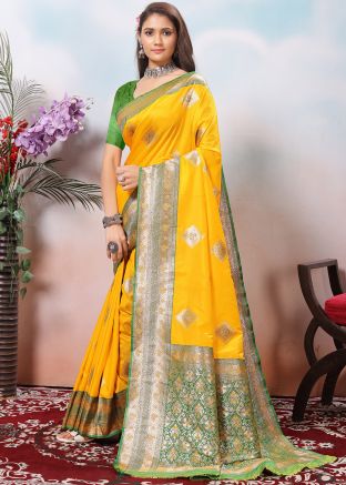 Yellow Zari Woven Saree In Silk