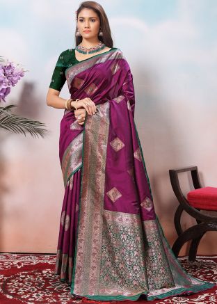 Purple Zari Woven Saree In Silk