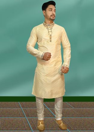 Readymade Cream Woven Kurta Pajama