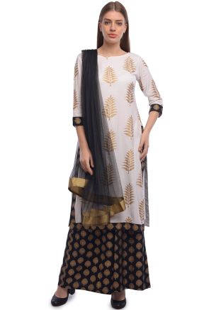 White Foil Printed Readymade Palazzo Suit