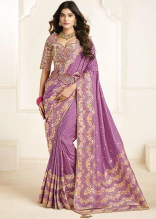 Purple Zari Woven Saree In Silk