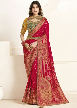 Red Zari Woven Saree In Silk