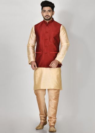 Maroon Nehru Jacket In Dupion Silk