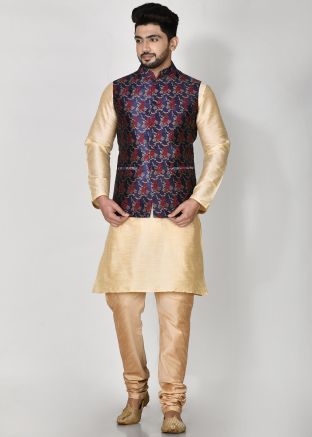 Navy Blue Digital Printed Nehru Jacket