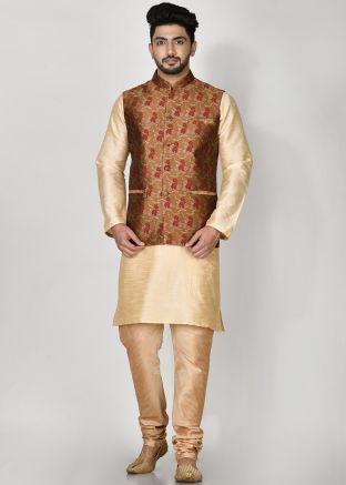 Readymade Brown Digital Printed Nehru Jacket