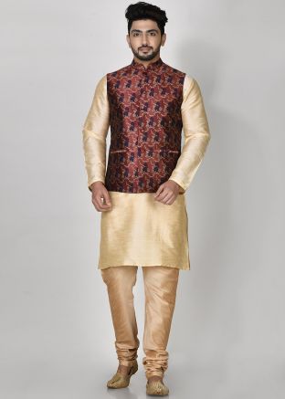 Digital Printed Nehru Jacket In Red