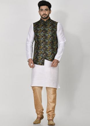 Black Digital Printed Asymmetric Nehru Jacket