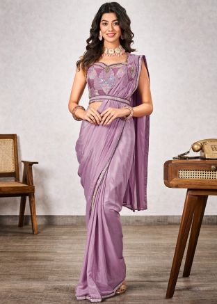 Mauve Purple Pre-Stitched Georgette Saree