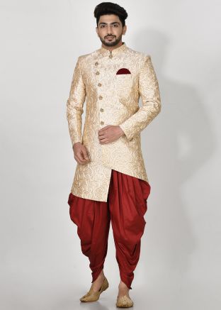Cream Embroidered Indo Western Sherwani Set