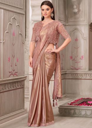 Brown Embroidered Saree With Jacket