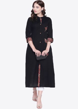 Black Front Slit Style Readymade Kurta