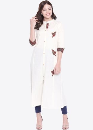 White Readymade Front Slit Style Kurta