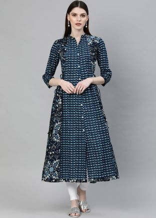 Navy Blue Readymade Slit Style Kurta