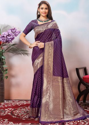 Purple Art Silk Saree In Zari Woven Work