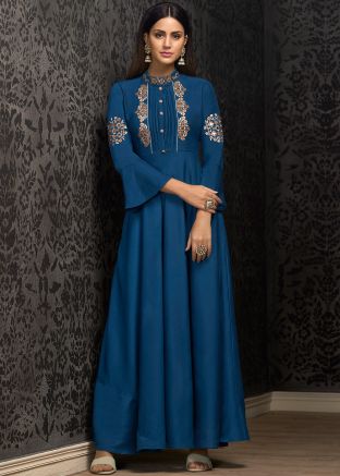 Blue Mirror Work Readymade Dress