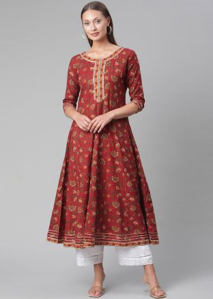 Maroon Floral Readymade Anarkali Long Kurti